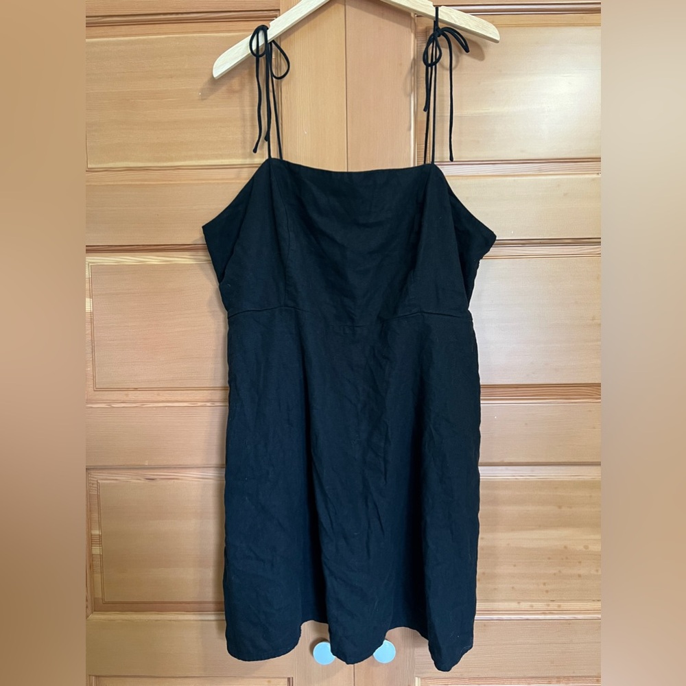Fit and Flare Tie Strap Linen Blend Mini Dress